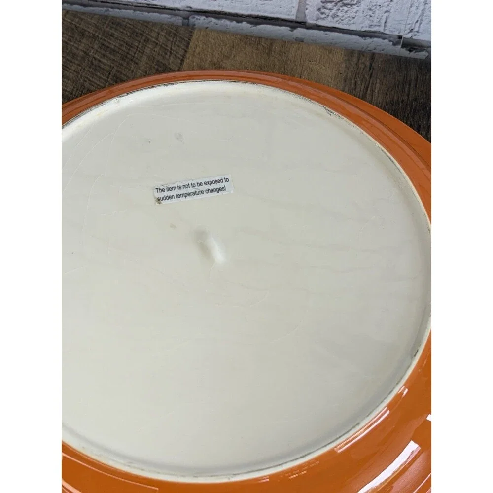 Pumpkin Pie Plate Orange Bottom Stoneware Vintage Dish